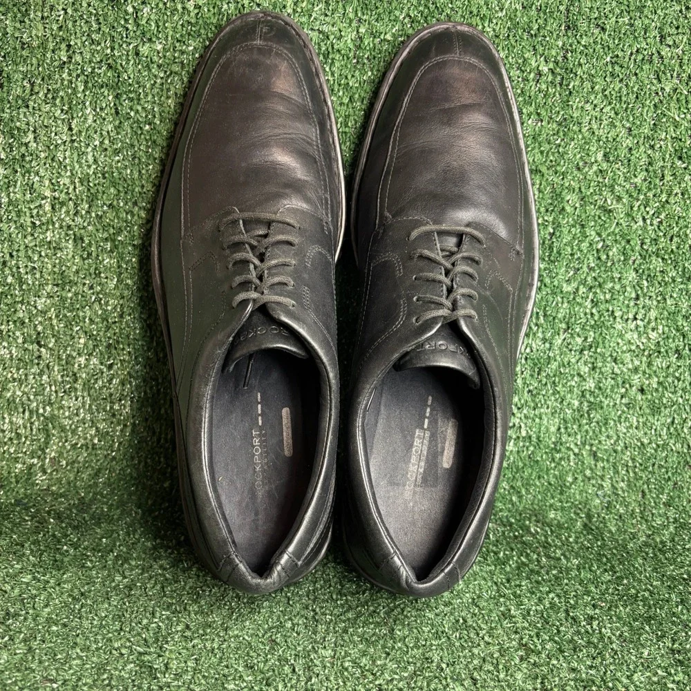 Rockport V74270 Essential Details Leather Apron Toe Oxford Black Mens Sz 13 Wide